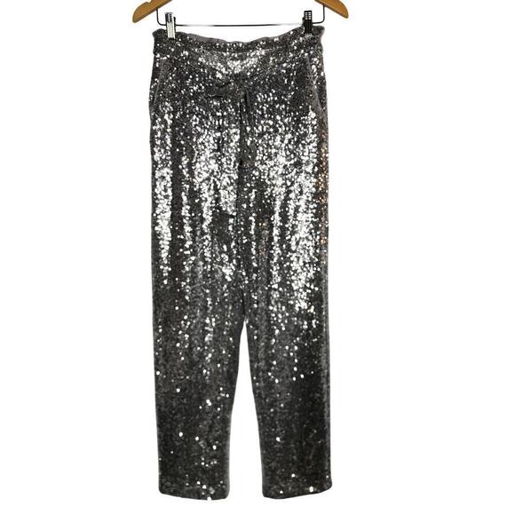 Chelsea28 Pant Sequin Embellished Straight Leg Elastic Waist Silver NWT Small - Picture 4 of 9